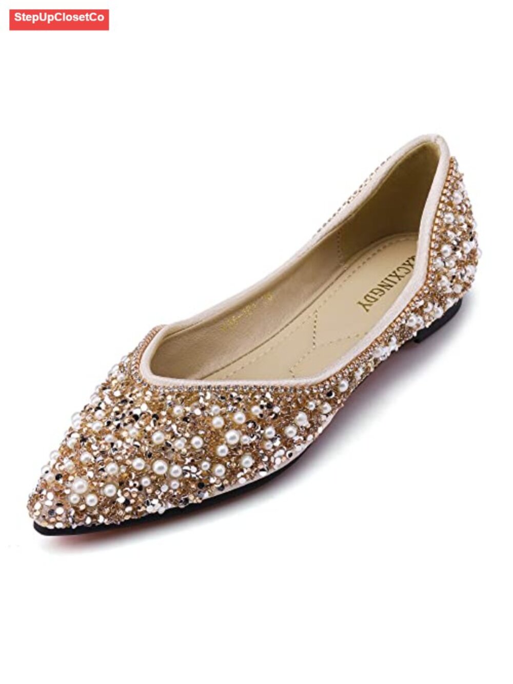 Rhinestone Pointed Toe Low Heel Dress Flats Wedding Work Dance Ballet Flats